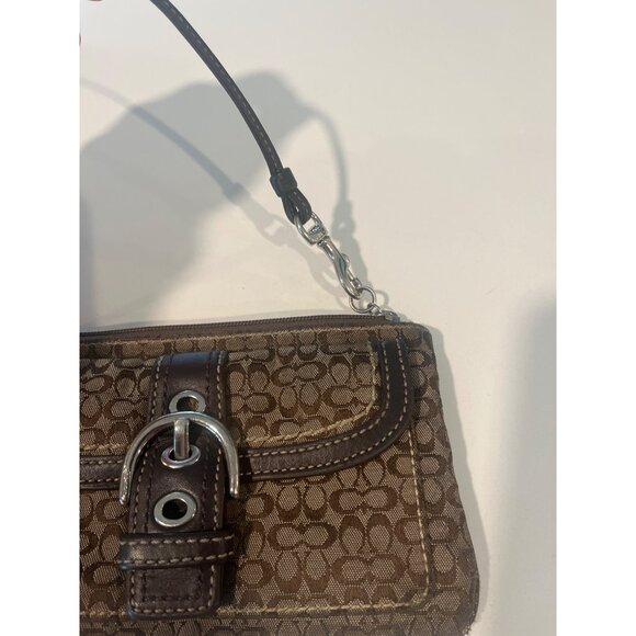Coach Signature Brown Wristlet Clutch Purse With Leather Trim & Silver Buckle Ac - Picture 7 of 7